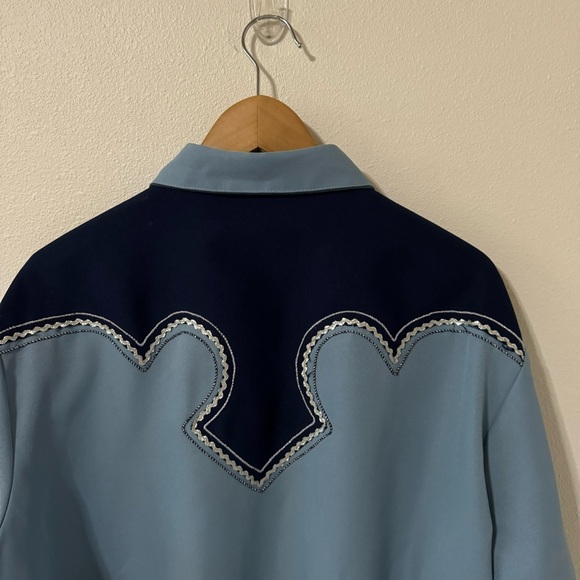 Vintage H Bar C Ranchwear Western Rodeo Embellished Pearl Snap Shirt Blue 17-1/2 - Picture 8 of 9
